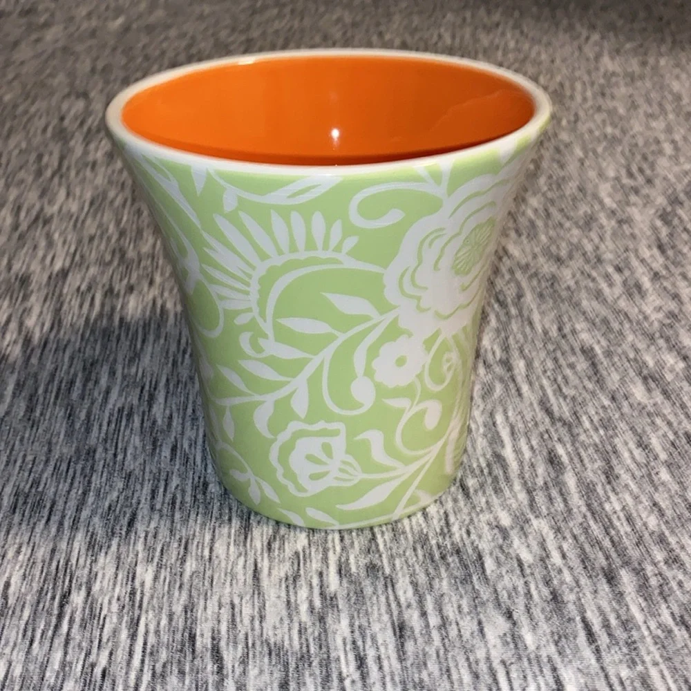 Vintage Orange and Green Floral Spring Bath and Body Works Vase Planter Pot